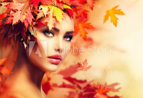 Autumn Woman Portrait. Beauty Fashion Model Girl  Ludzie Plakat