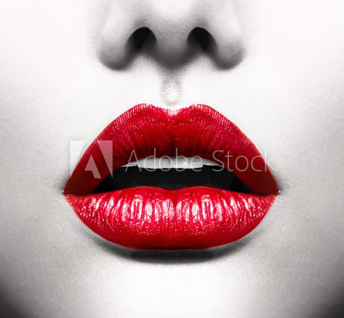 Sexy Lips. Conceptual Image with Vivid Red Open Mouth  Ludzie Plakat