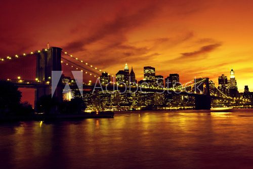 Brooklyn Bridge and Manhattan at sunset, New York  Architektura Plakat