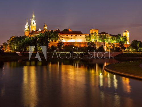 Wawel castle and Vistula river at night  Architektura Plakat