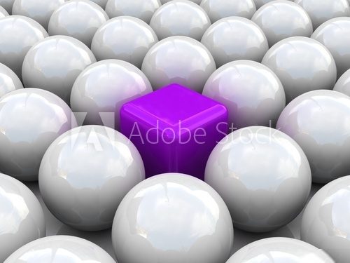 Box among spheres.  Fototapety 3D Fototapeta