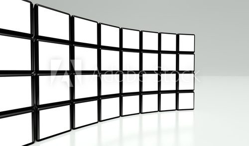 White screen video wall of many cubes  Fototapety 3D Fototapeta
