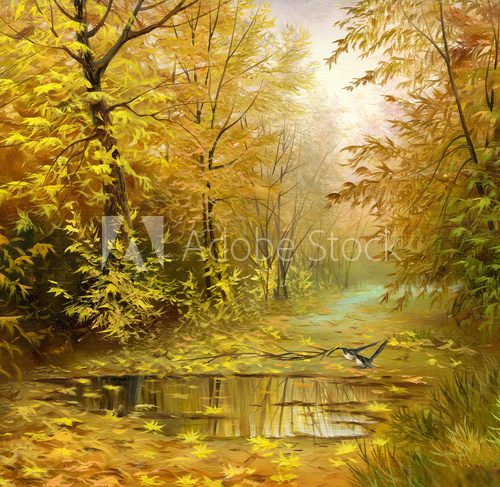 beautiful autumn landscape, canvas, oil  Olejne Obraz