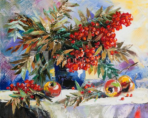 Still-life with a mountain ash and apples  Olejne Obraz