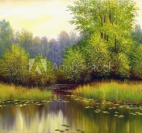 beautiful summer landscape, canvas, oil  Olejne Obraz