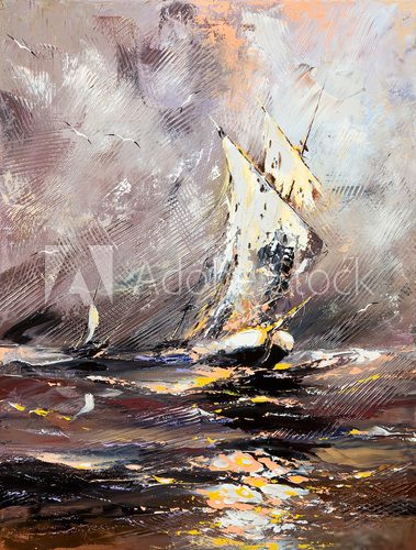 Sailing vessel in a stormy sea  Olejne Obraz