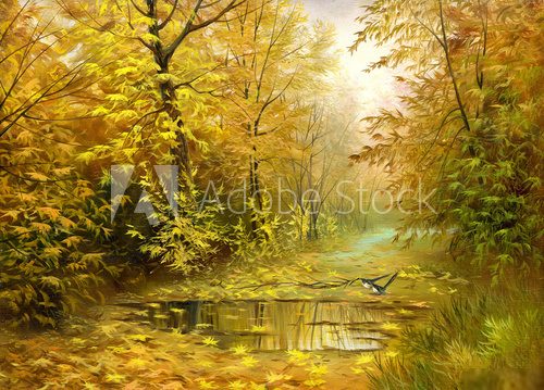 Road to autumn wood  Olejne Obraz