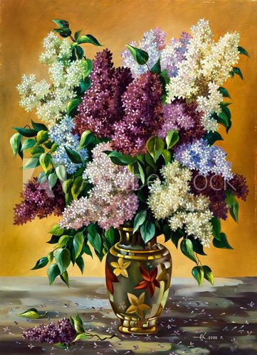 Lilac bouquet in a vase  Olejne Obraz