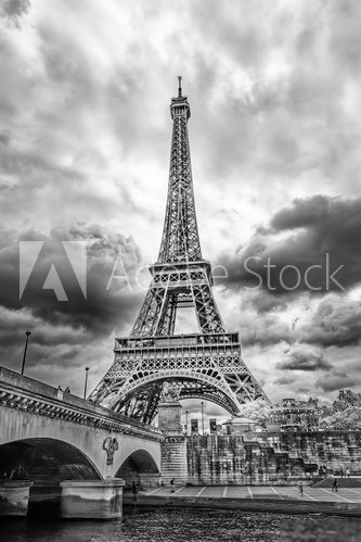 Eiffel tower view from Seine river square format  Fototapety Czarno-Białe Fototapeta
