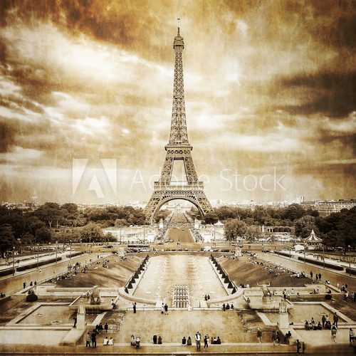 Eiffel tower from Trocadero monochrome vintage  Fototapety Sepia Fototapeta