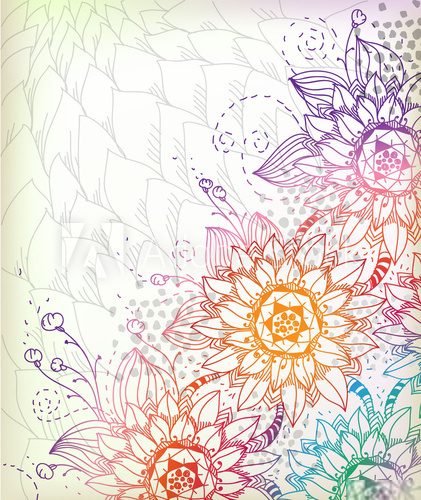 bright vector background with hand drawn flowers  Rysunki kwiatów Fototapeta