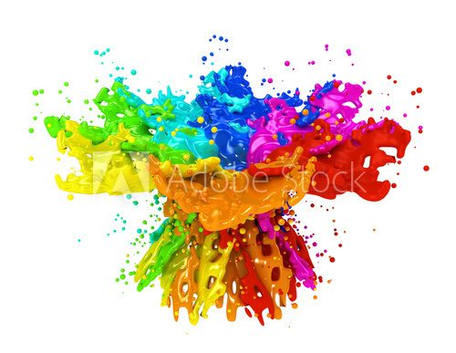 Colorful paint splashing isolated on white  Abstrakcja Fototapeta