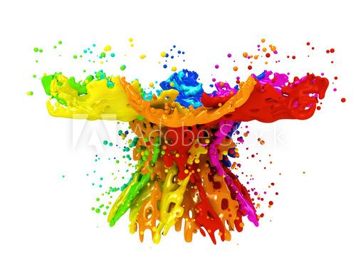 Colorful paint splashing isolated on white  Abstrakcja Fototapeta