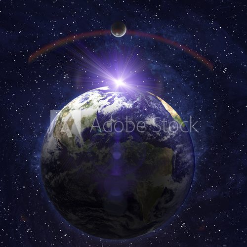 Księżyc i Błękitna planeta Fototapety Kosmos Fototapeta