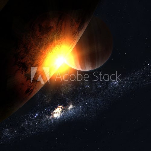 Planets over the nebulae in space  Fototapety Kosmos Fototapeta