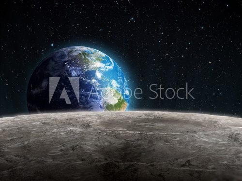 Rising Earth seen from the Moon  Fototapety Kosmos Fototapeta