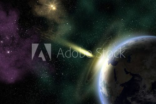 Earth and asteroid  Fototapety Kosmos Fototapeta