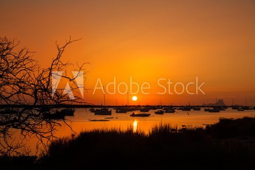 Formentera sunset in Estany des Peix with Ibiza Es vedra  Zachód Słońca Fototapeta