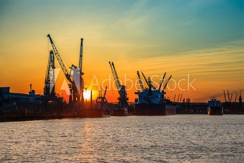 Port of Gdansk at sunset  Zachód Słońca Fototapeta