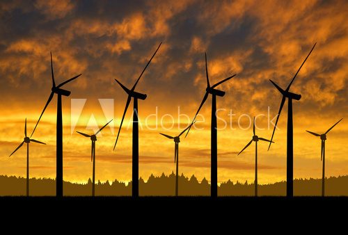 Wind turbines in the sunset  Zachód Słońca Fototapeta