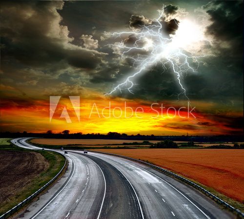 High-speed highway  Zachód Słońca Fototapeta