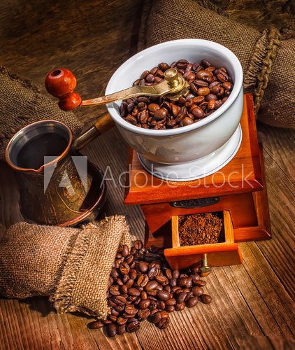 grinder and other accessories for the coffee  Kawa Fototapeta