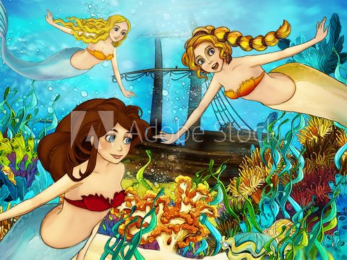 The ocean and the mermaids - illustration  Fototapety do Pokoju Dziewczynki Fototapeta