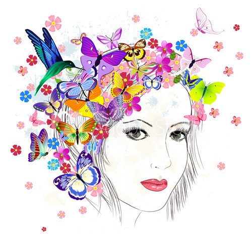 Dziewczyna z motylem na głowie Fototapety do Pokoju Dziewczynki Fototapeta