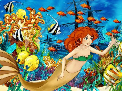 The ocean and the mermaids - illustration  Fototapety do Pokoju Dziewczynki Fototapeta