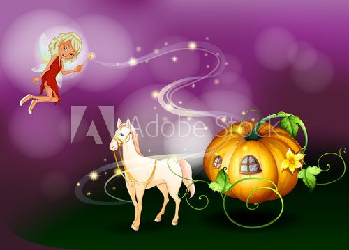 A pumpkin cart with a fairy holding a wand  Fototapety do Pokoju Dziewczynki Fototapeta