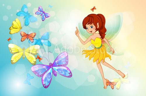 A fairy with colorful butterflies  Fototapety do Pokoju Dziewczynki Fototapeta