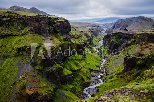 Thorsmork mountains canyon and river, near Skogar, Iceland  Krajobraz Fototapeta