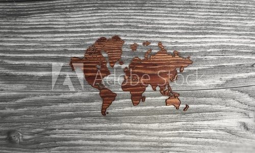 Classy international symbol in a stylish wooden background  Mapa Świata Fototapeta