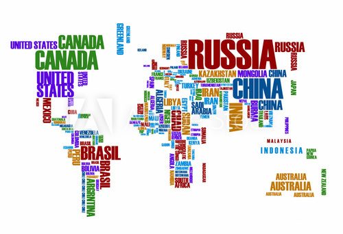 World map:the contours of the country consists of the words  Mapa Świata Fototapeta