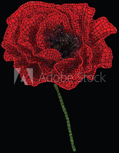 Bud of poppy assembled as a mosaic made of red and green pebbles  Fototapety Maki Fototapeta