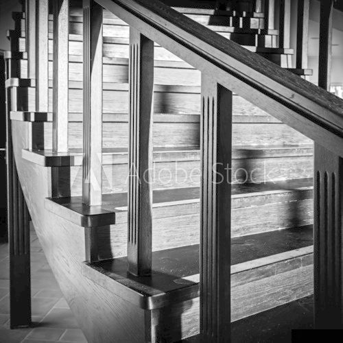 Spiral staircase with shiny wooden elements  Fototapety Czarno-Białe Fototapeta