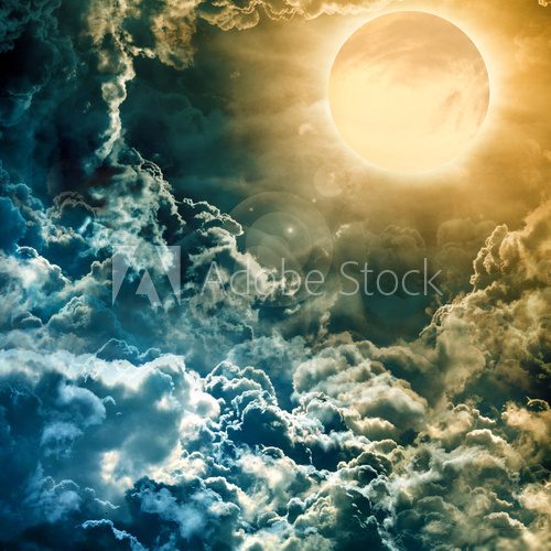 full moon over dark sky with  Niebo Fototapeta