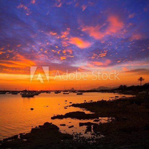 Formentera sunset in Estany des Peix with Ibiza Es vedra  Niebo Fototapeta