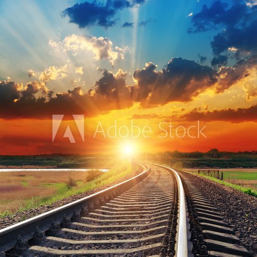 dramatic sunset over railroad  Niebo Fototapeta