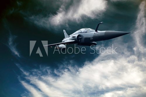 Military airplan on the speed in the sky  Pojazdy Fototapeta