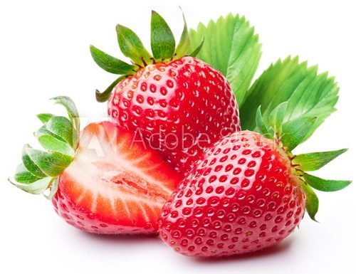 Strawberries with leaves.  Obrazy do Kuchni  Obraz