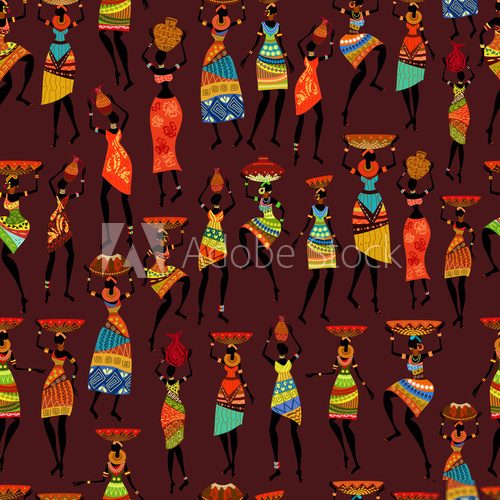 Seamless texture with African women  Fototapety do Kawiarni Fototapeta
