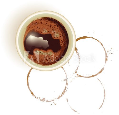 Coffee cup with coffee stain in background  Fototapety do Kawiarni Fototapeta