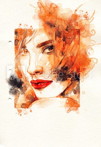 Beautiful woman. watercolor illustration  Obrazy do Salonu Fryzjerskiego Obraz
