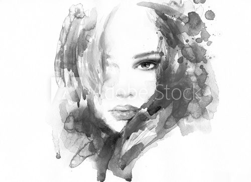 Beautiful woman face. watercolor illustration  Obrazy do Salonu Fryzjerskiego Obraz