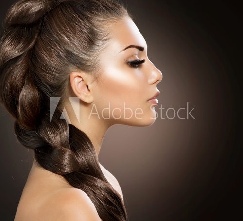 Hair Braid. Beautiful Woman with Healthy Long Hair  Obrazy do Salonu Fryzjerskiego Obraz