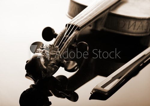 Violin and bow on dark background  Muzyka Obraz