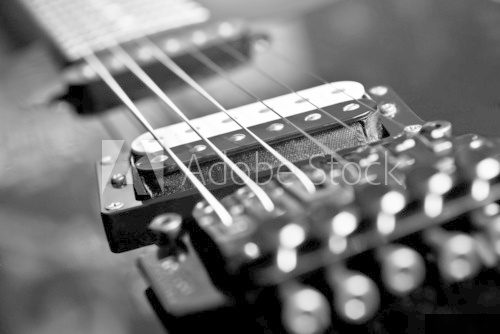 Strings electric guitar closeup in black tones  Muzyka Obraz