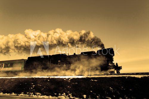 Old retro steam train  Fototapety Sepia Fototapeta