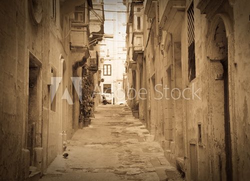 Retro photo of old narrow  street  Fototapety Sepia Fototapeta